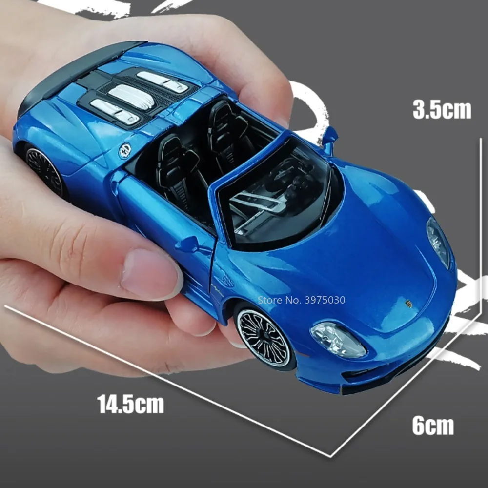 1:32 Alloy Car Model Toy Porsche 918 Spyder Supercar Diecast Highly Simulated Static Model Pull Back Collection Toy for Children