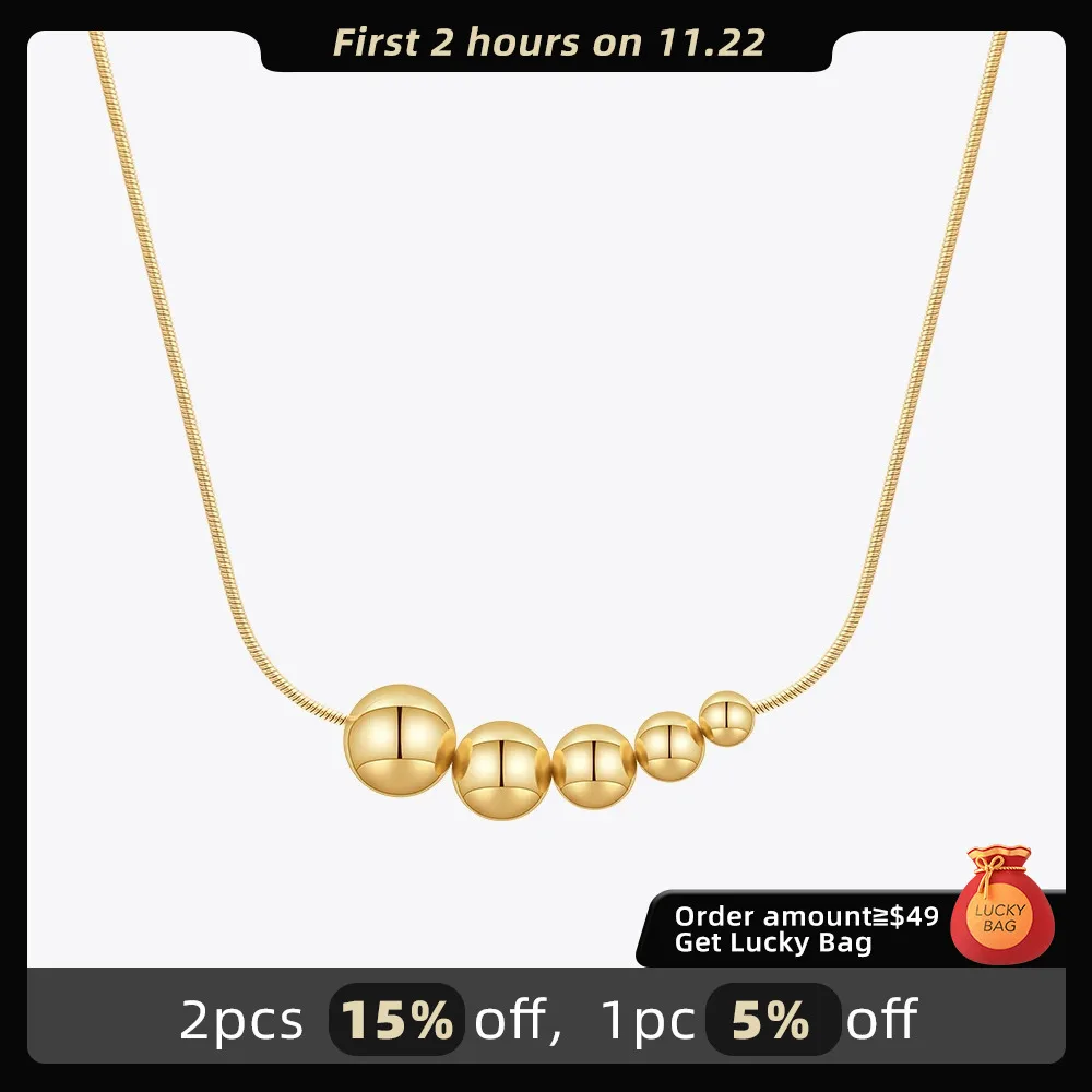 ENFASHION Collares Para Mujer Snake Chain Ball Pendant Necklace For Women's Stainless Steel 18K Gold Plated Jewelry Gift P3458