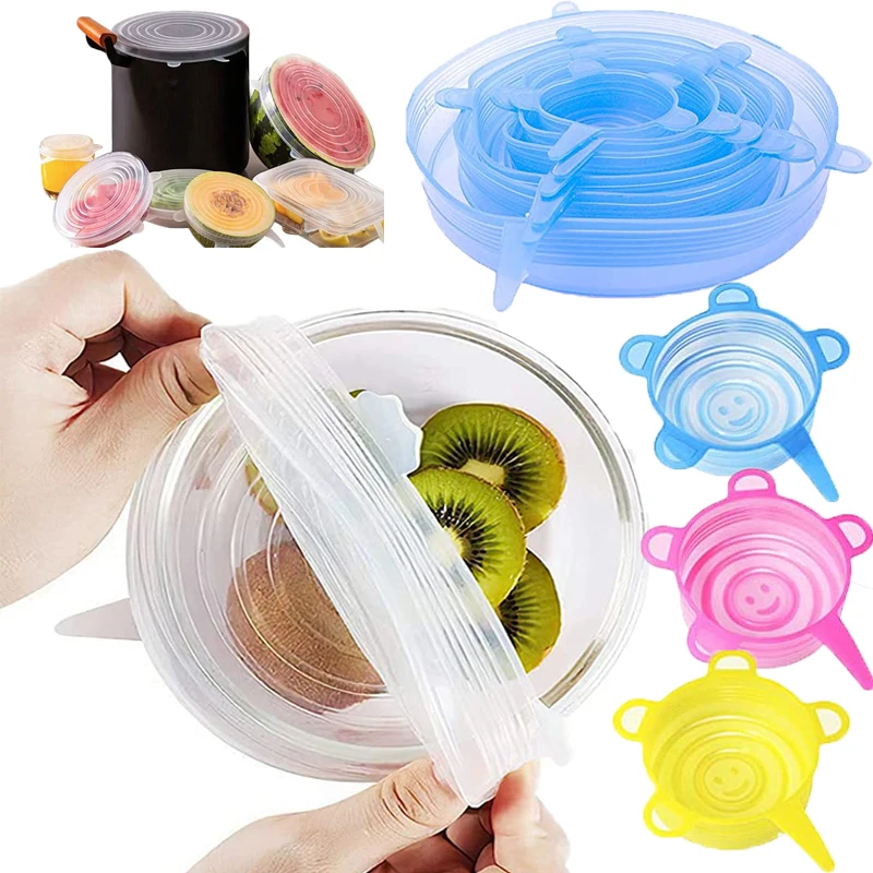 

6/12PCS Stretch Silicone Food Cover Reusable Fresh-keeping Lids Refrigerator Microwave Airtight Plastic Wrap Kitchen Gadgets