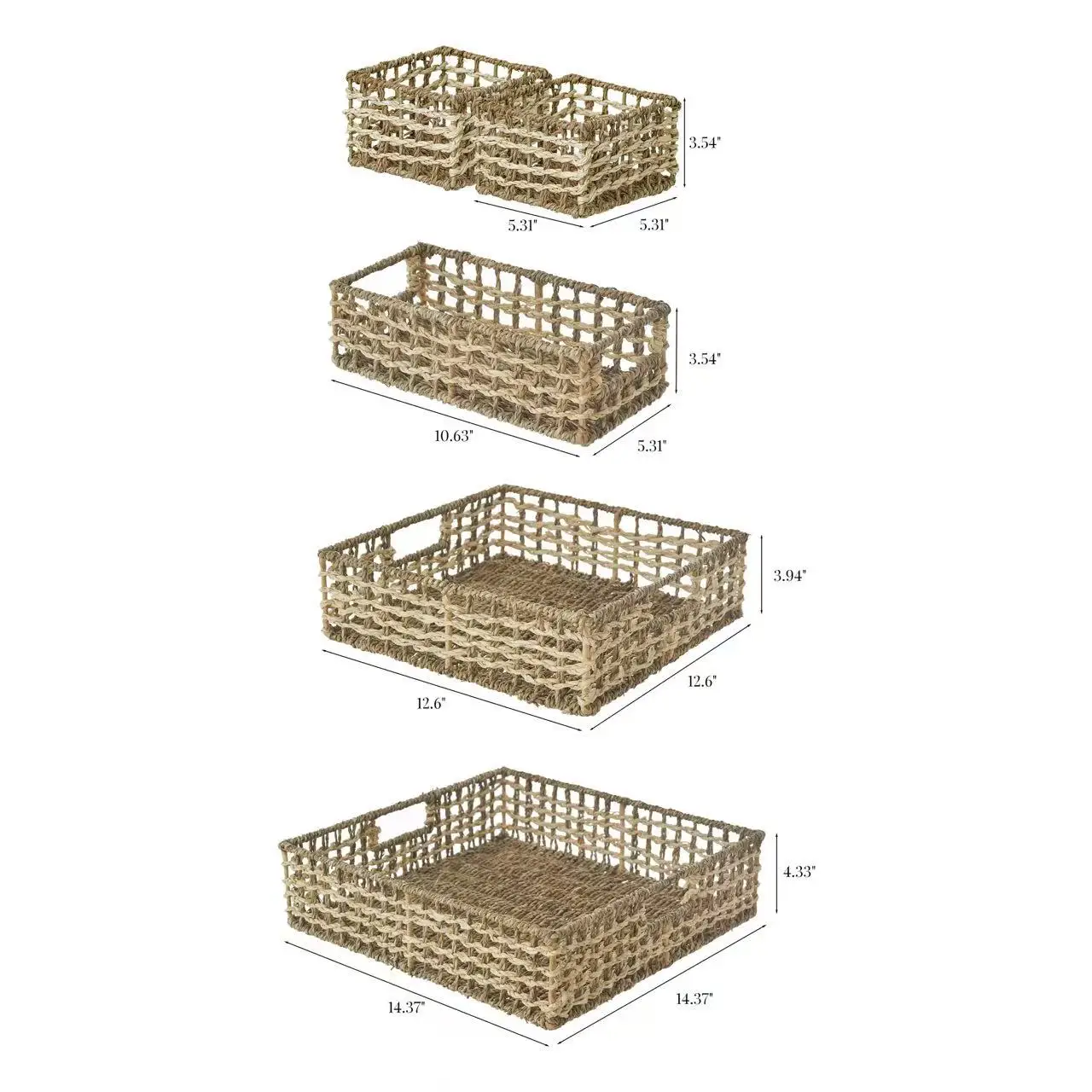 5PCS Light Brown Sea Grass Stackable Bin Storage Baskets for Bathroom,Living Room, Office (14.17-in W x 3.94-in H x 14.17-in D)