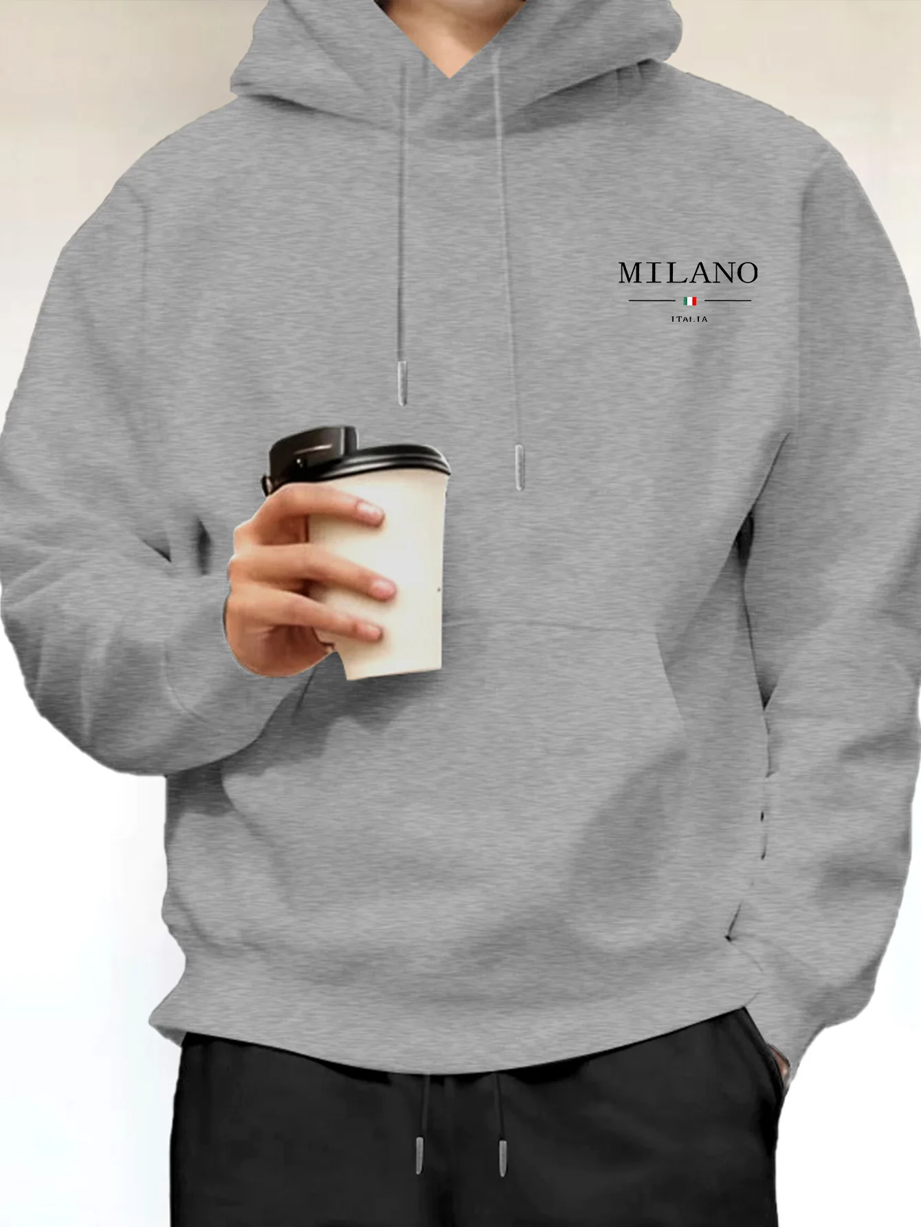 Minimalist Fashion Milan Letter Print Men's Hoodie Daily Casual Street Commuter Pullover Sweatshirt Men's Clothing