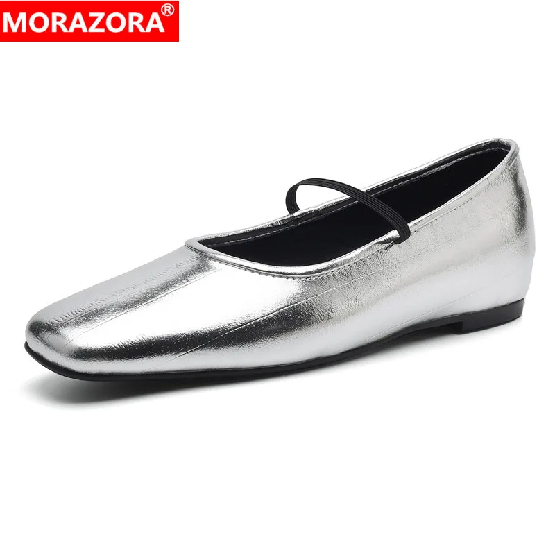 MORAZORA Size 34-43 New internal increase women flats square toe gold silver black flat office dress shoes ladies footwear