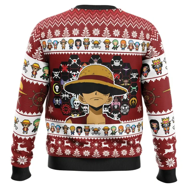 Autumn Men's Crew Neck One Piece Monkey D. Luffy Anime Christmas Sweatshirt Winter Soft Comfy Stylish Loose Pullover Tracksuit