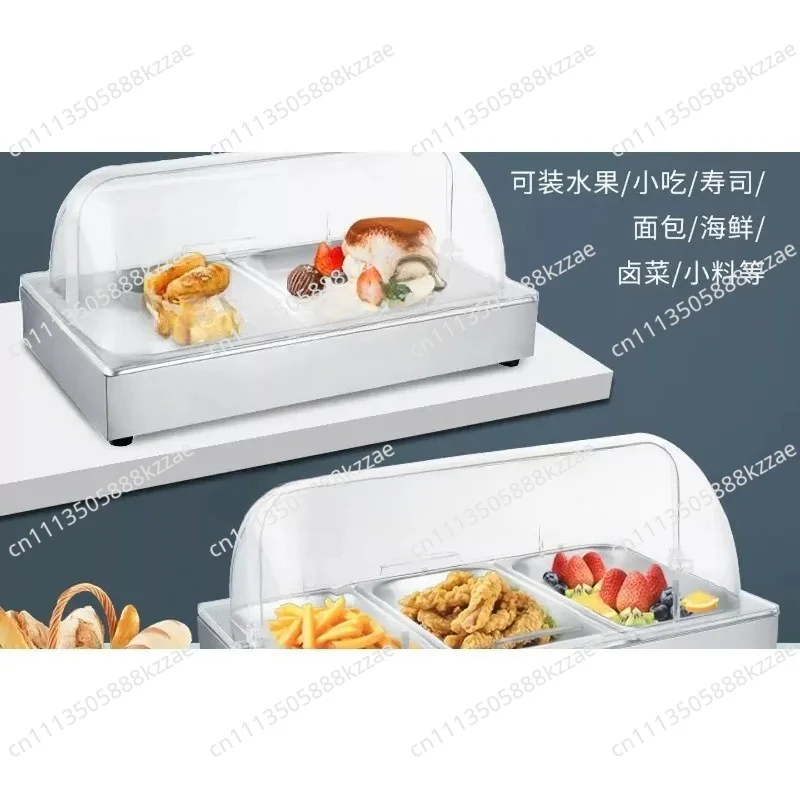 Stainless Steel Chilled Display Stand Ice Tray Transparent Fresh-keeping Cover Flip Display Dust Cover Buffet