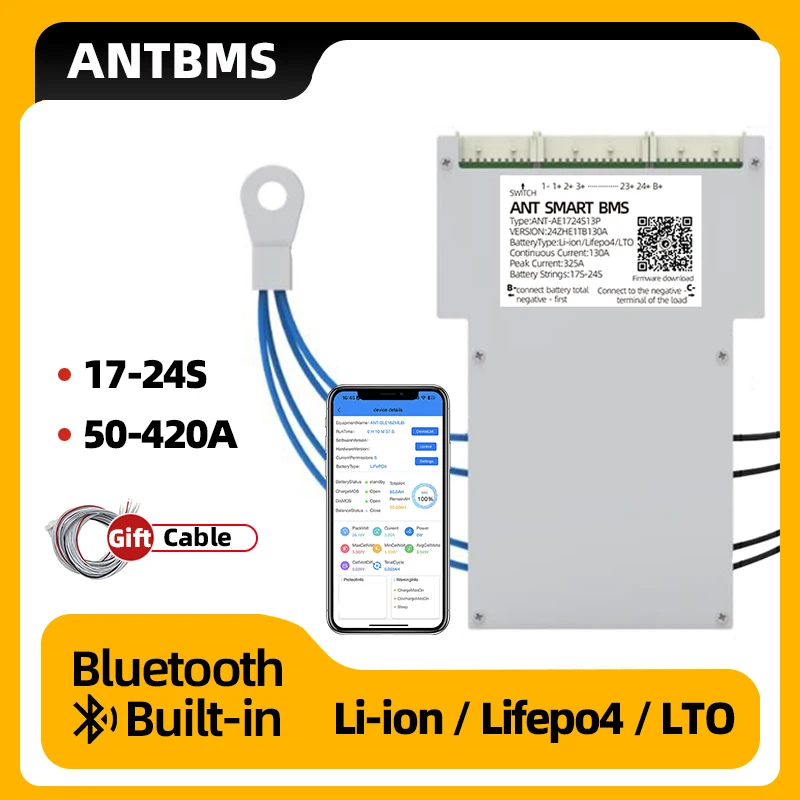 Miersmart Bms 17S 18S 19S 20S 21S 22S 23S 24S Balans Bms 50a 130a 170a 220a 340a 420a 1050a Li-Ion Lifepo4 Lto 18650 Batterij