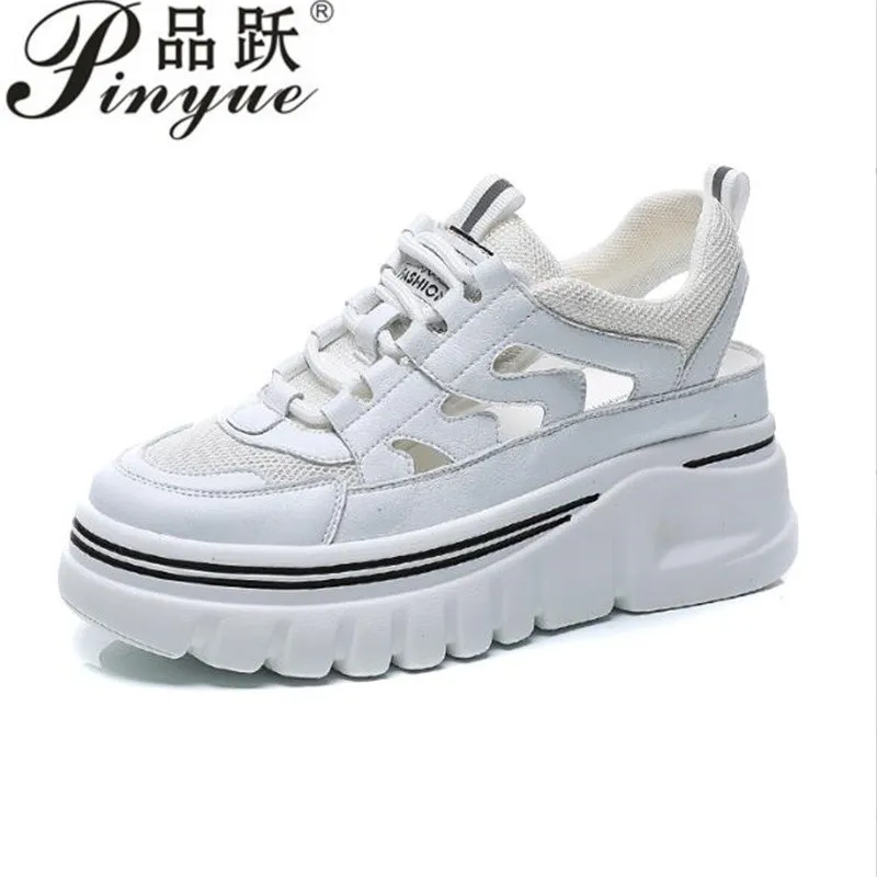 

6.5cm women Real Soft Leather Bag Head Sports Sandals Women's Outer Wear New Summer New Student All-match Flat Casual White Shoe