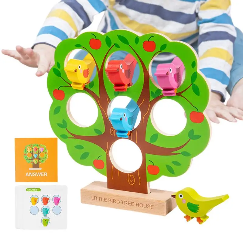 Toddler Color Sorting Toys Wood Learning & Creativity Booster Toys Early Educational Activity Toy Bird Tree House Color Shape