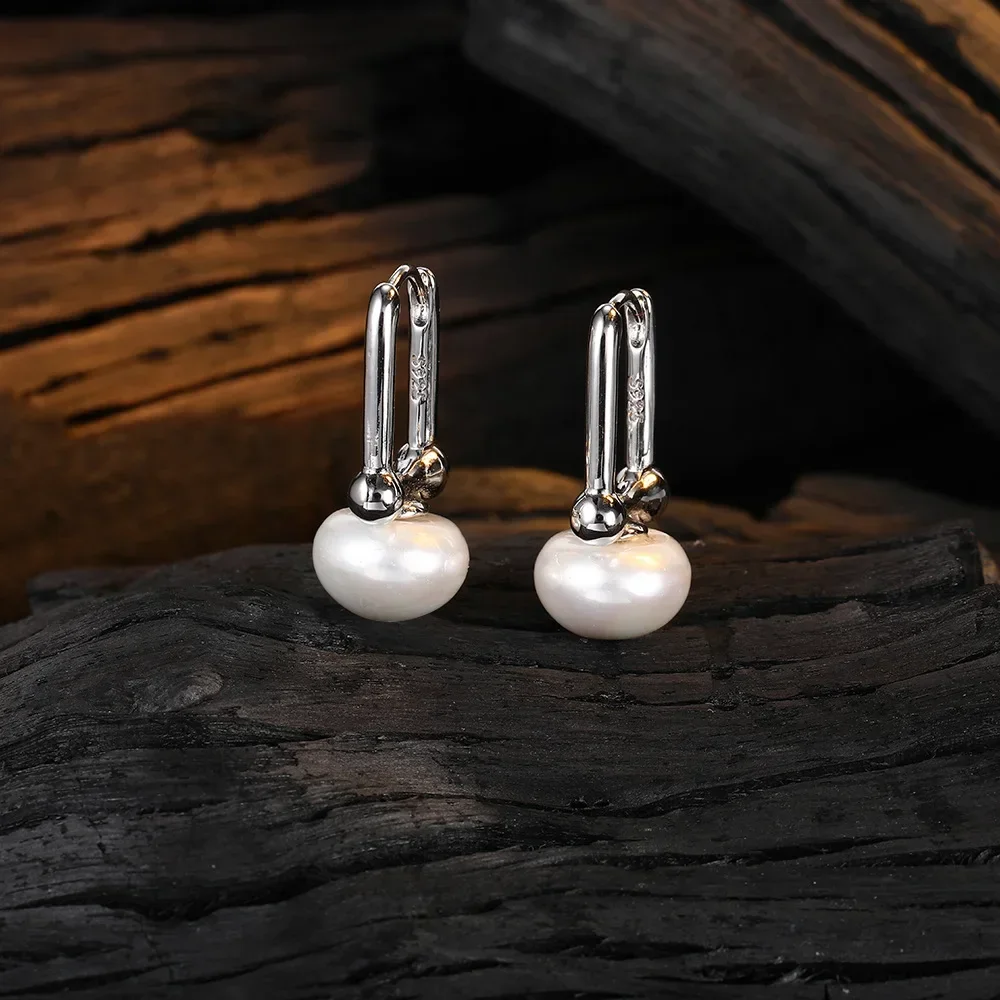 Lihong S925 Sterling Silver Cloud Pearl Earrings Exquisite Style Wavy Pattern Women's Earrings