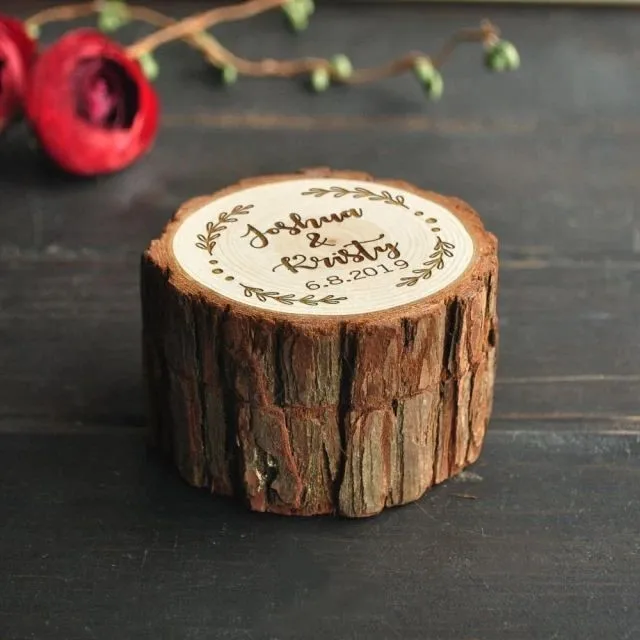 Personalized Wood Wedding Ring Box with Name & Date,Custom Rustic Ring Box Storage Case Anniversary,Engagement,Wedding Gifts