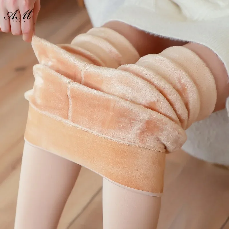 Women's Fleece Tights Ladies Warm Winter Tights Leggings Thick Fleece Panty Fake Translucent Pantyhose Thermal Stockings Woman