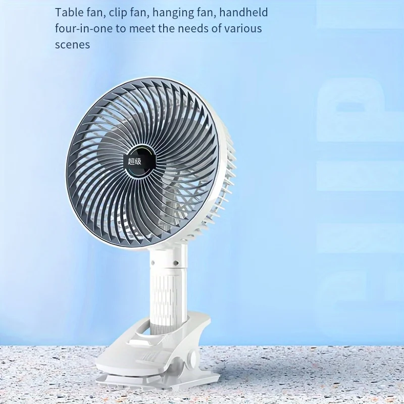 1pc Desktop Usb Large Capacity Battery Wall Hanging Dual-purpose Clip Fan Folding Home Desktop Fan Retractable Portable Fan