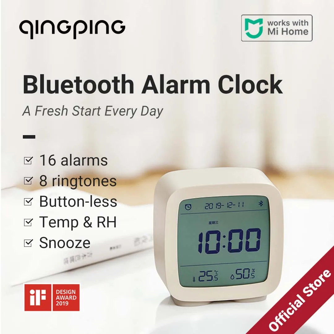 Qingping Smart Bluetooth Digital Alarm Clock with Multiple Alarms, with Temperature and Humidity Display for Bedroom,Table Clock