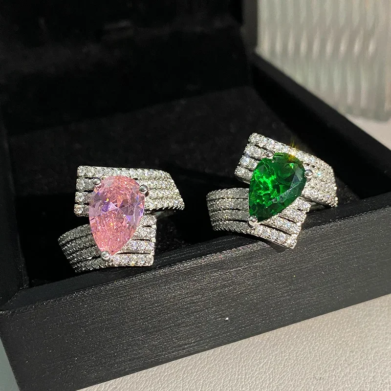 

MDLFES Moiss..nite style Haute Sense Jewelry New Ice Flower Gold-plated micro-set full of diamonds Imperial Sister Index Ring