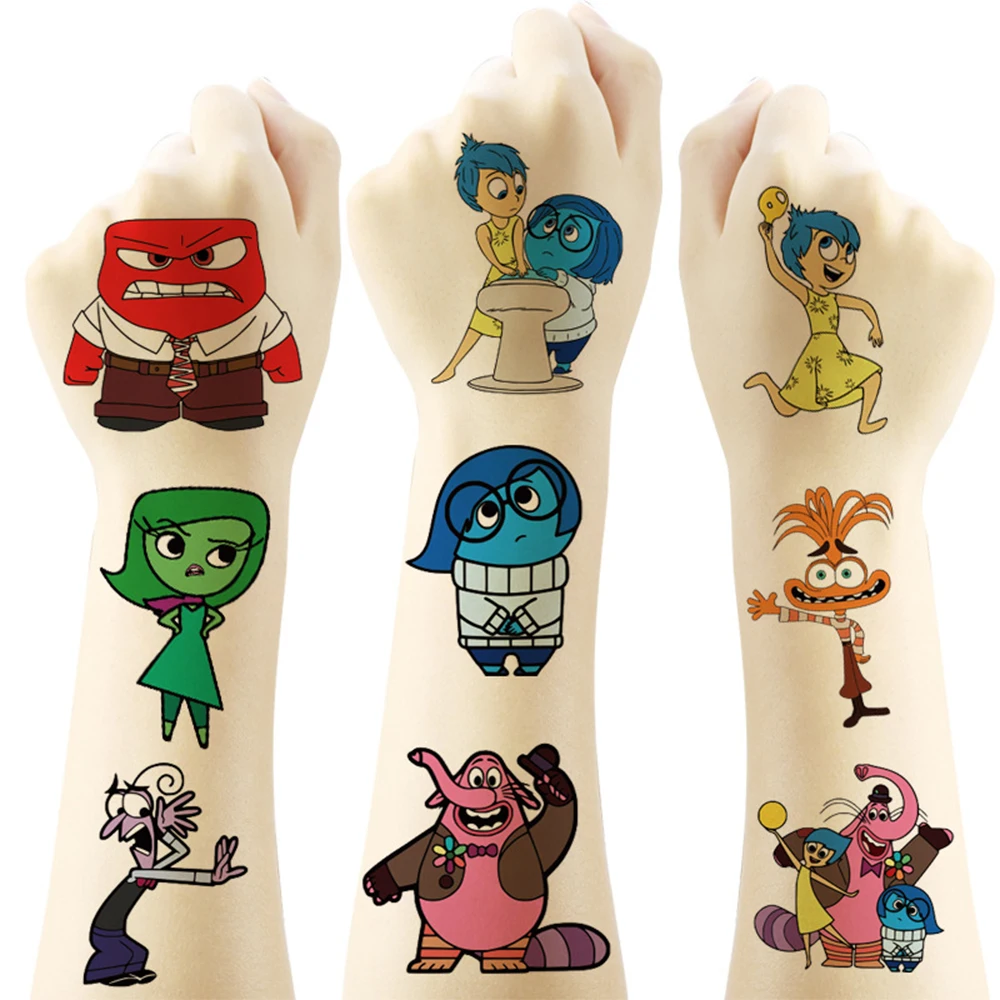 Disney-Inside Out Tatuagem Adesivos para Crianças, Arte Corporal, Tatuagens Falsas Temporárias, Brinquedos DIY, Decalques Impermeáveis, Meninos e Meninas Recompensa Presentes, 20PCs