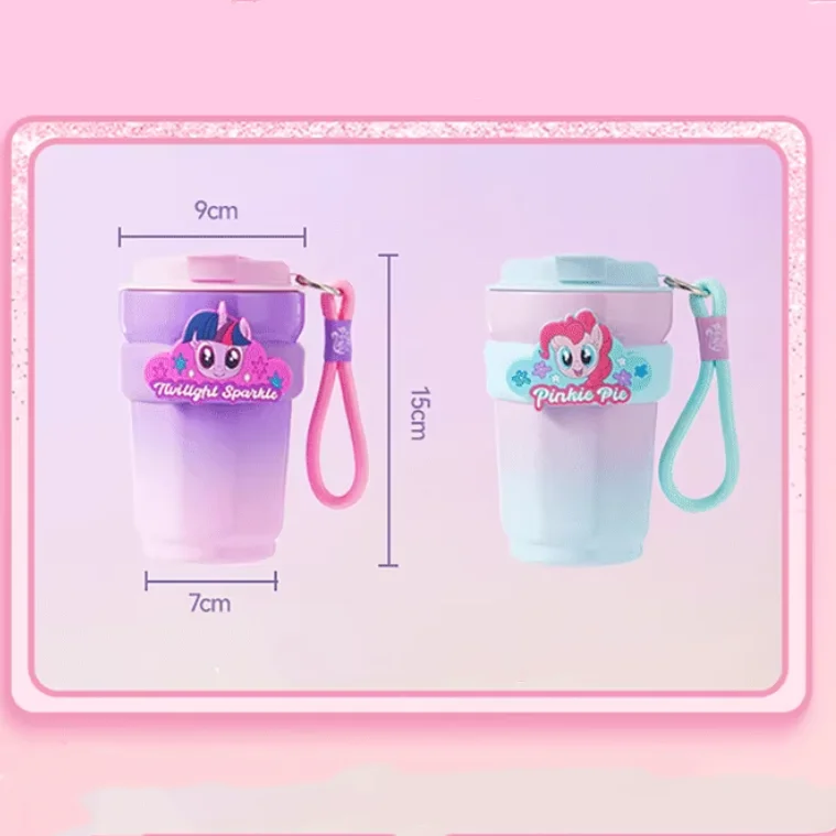 Miniso Genuine 430ml Kids Thermos Cup Purple Joy Cute Student Straw Cup Pinkie Pie Portable Stainless Water Cup Gift