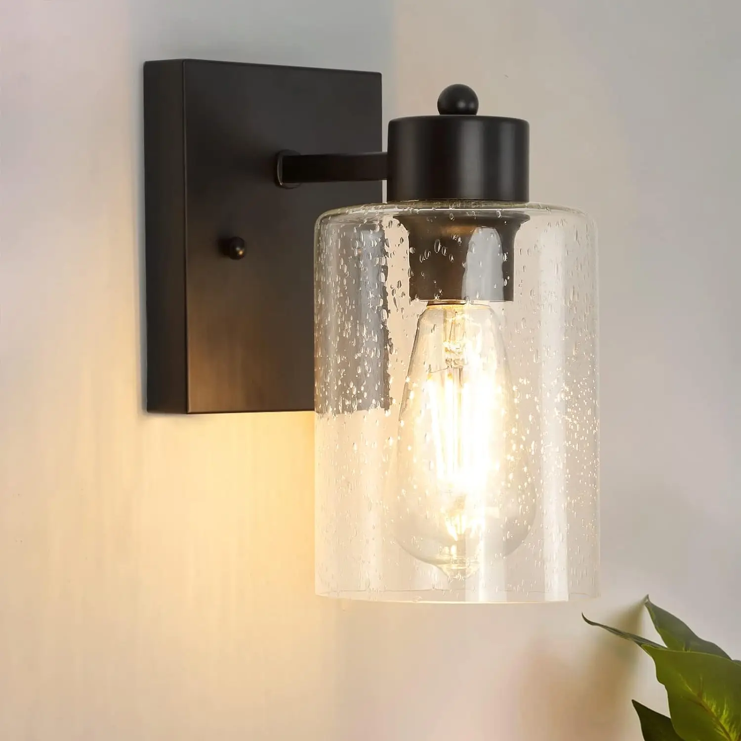 

Depuley 1-Light Matte Black Wall Sconces Light Fixtures Vintage Farmhouse Wall Mount Lamp with Bubbled Glass Shade