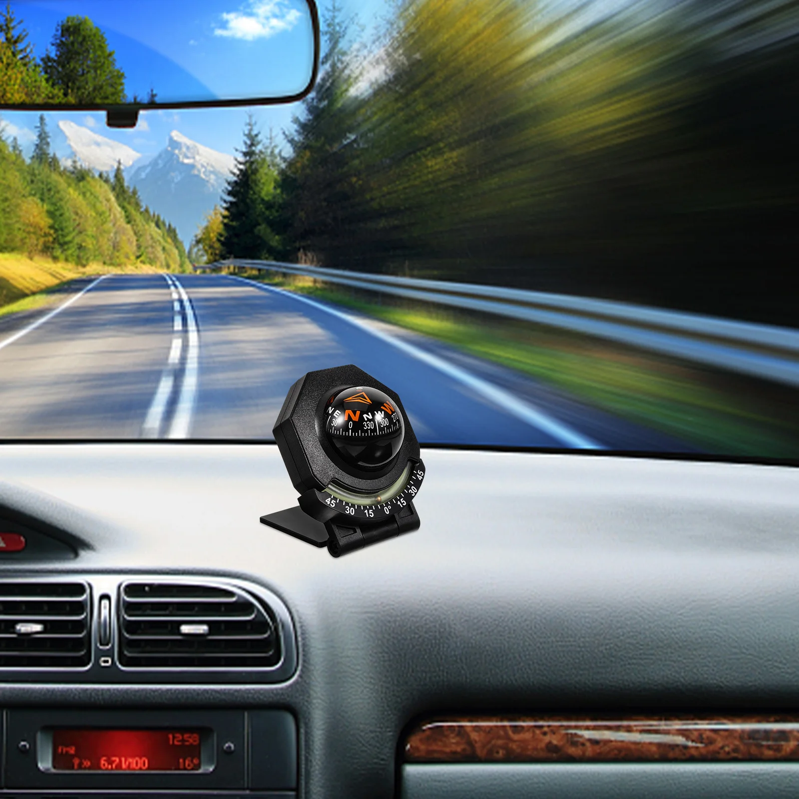 

Car Compass Acrylic Dashboard Decor Foldable Tilt Angle Measurer Marine Boat Double Sided Tape Mounting Compass