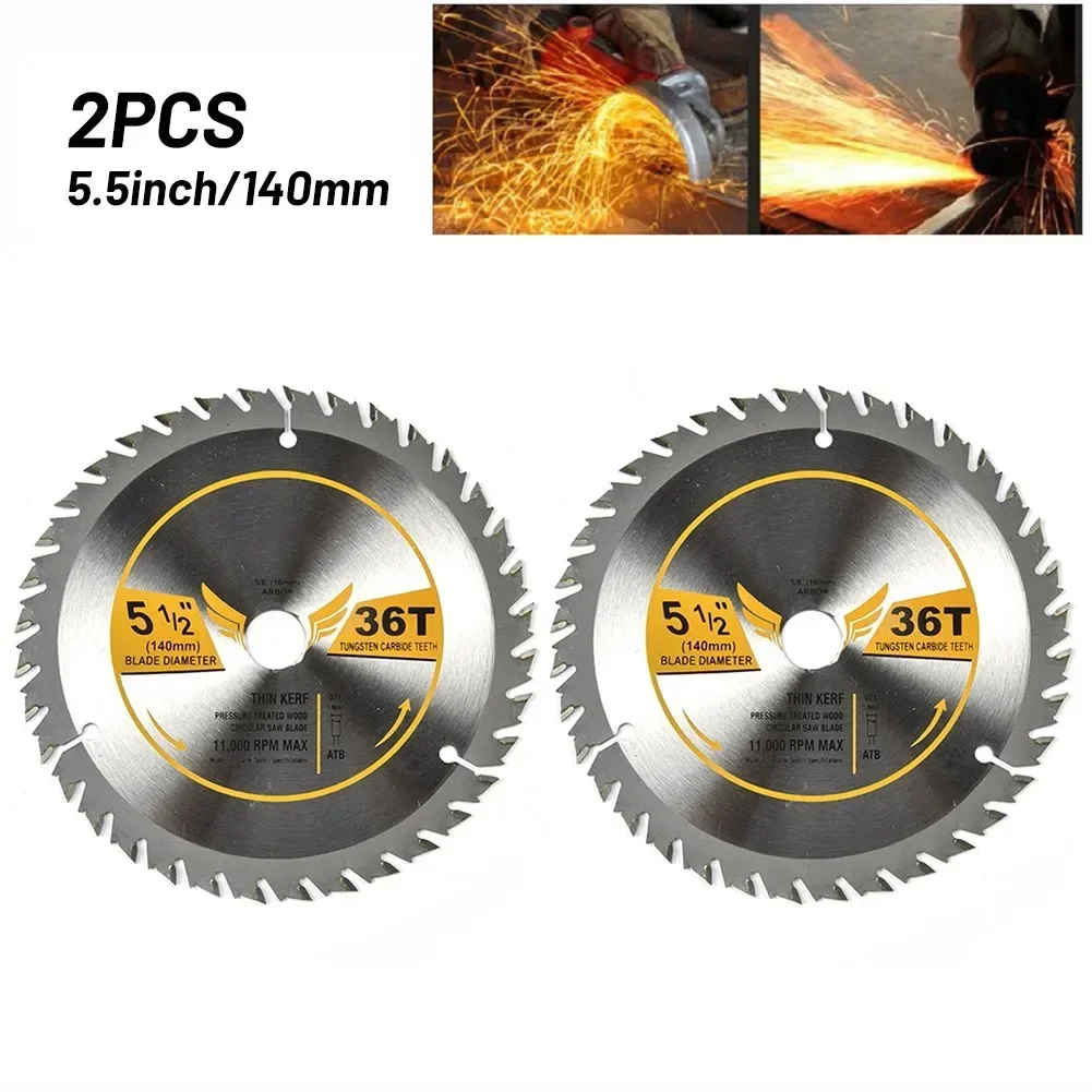 ALLGOOD 2PCS Circular Saw Blade 5-1/2inch X 5/8inch Arbor 36 Tooth Carbide Tungsten Saw Blade Cutting Wood Carbide Discs Cutting