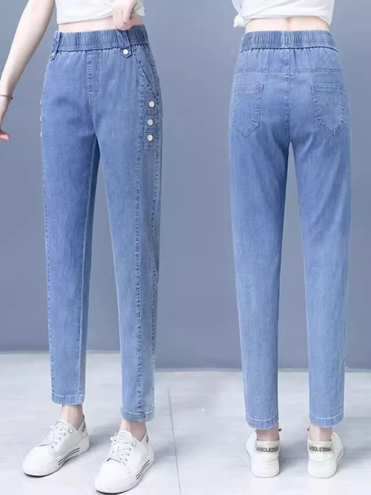 

Ice Silk Slimming High Waist Harlan Jeans Women's Thin New Autumn Blue Denim Casual High Waist Long Pants