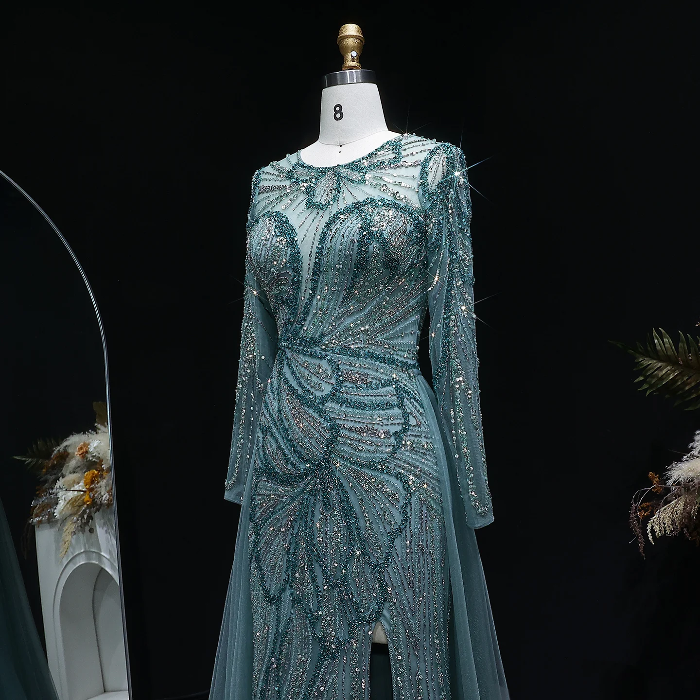 Sharon Said Dubai Luxuriöses Flieder-Abendkleid mit hohem Seitenschlitz, Weinrot, Grün, Damen-Abendkleider SS160, individuell anpassbar – Detail 26