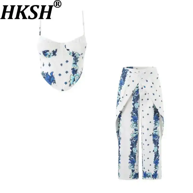

HKSH Women Casual Set Sexy Vest Slim Fit Printed Camisole Short Tank Top Versatile Wide Leg Pants Chic Streetwear Summer HK23362