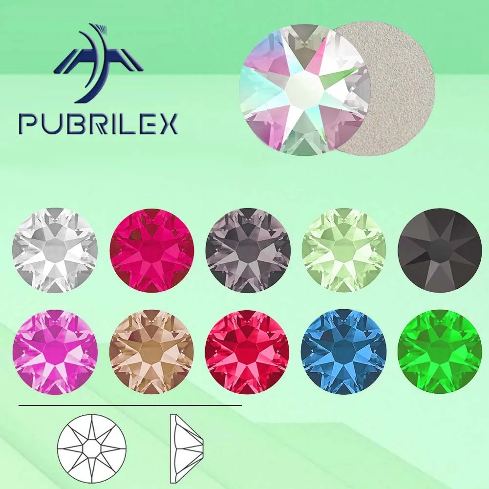 PUBRILEX-Crystal 288pcs Glass Strass Non-Hotfix Flatback Rhinestones DIY Nail Art Craft Garment Decoration 8Big 8Small 2088