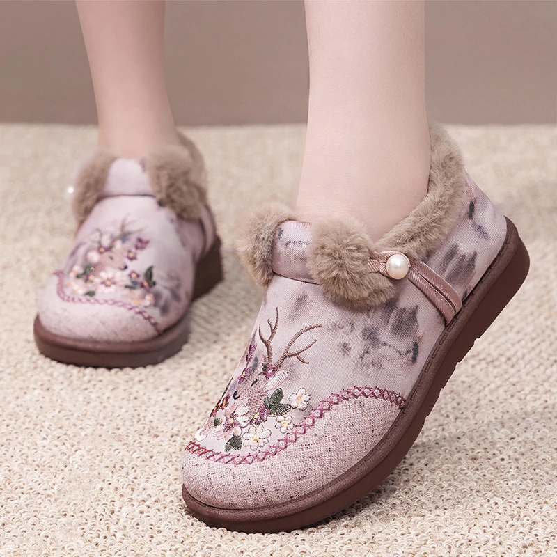 

Embroidered Snow Boots Women Winter Shoes Ankle Boots Women Warm Cotton Shoes Fleece-Lined Thicken Boots New