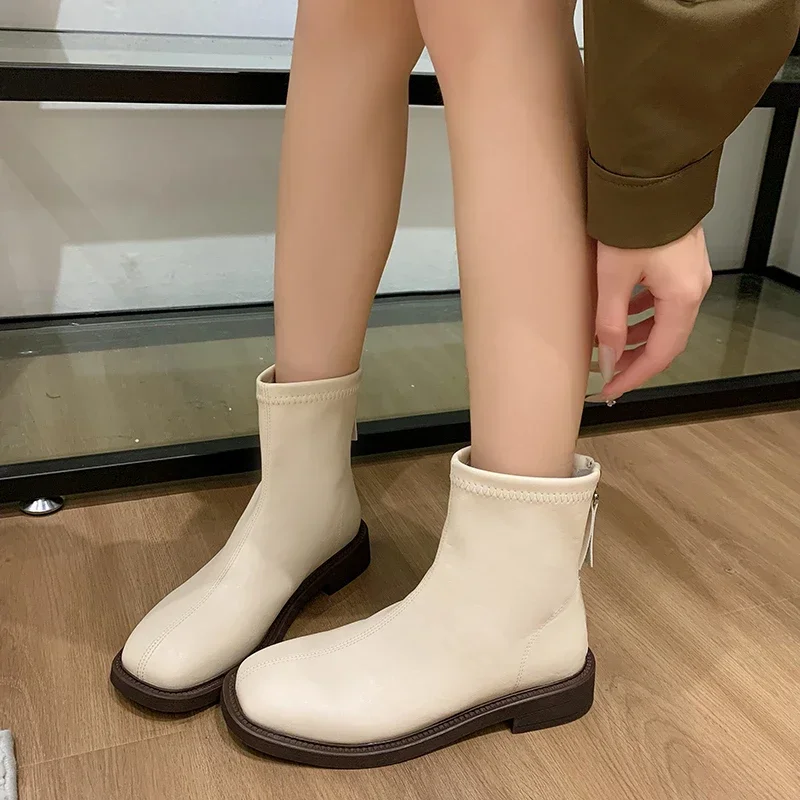 2024 New Hot-selling Solid Color Women's Boots with Temperament and Versatile Workplace Round Toe Back Zipper Fashion Boots