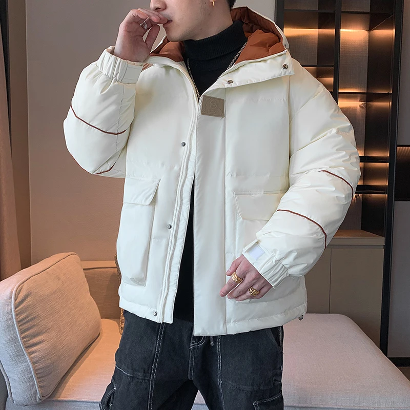 Casual Winter Men's Hooded White Duck Down Jacket Outwear Windproof Warm Puffer Coat Youth Solid Loose Think Padded Top Clothing