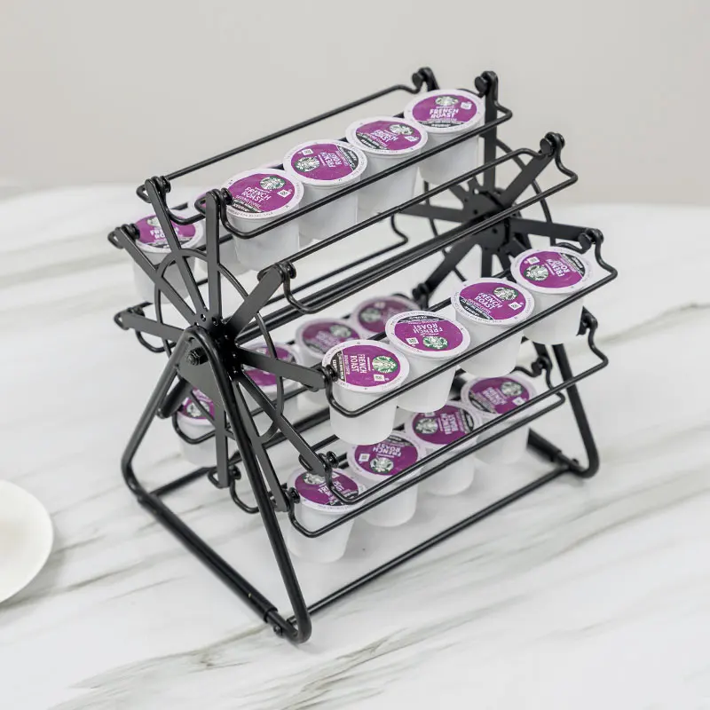 360 Degree Rotatable Metal 40pcs Observation Wheel Coffee Capsules Holder Carousel K Cup Coffee Pod Holder