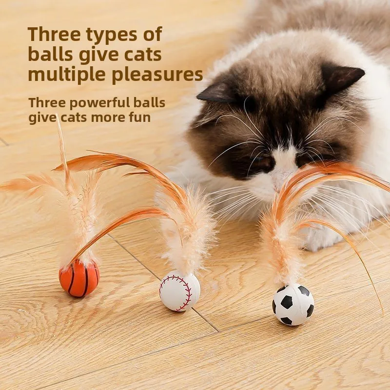 

Cat Teaser Bouncy Ball with Feathers and Molars Fun Self-fun To Relieve Boredom Colorful Attractive Cat Toys Pet Products