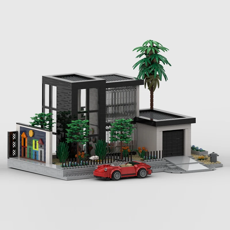 Cidade rua vista modelo moc tijolos de construção moderna praia villa tecnologia modular presentes feriado montar crianças brinquedos terno