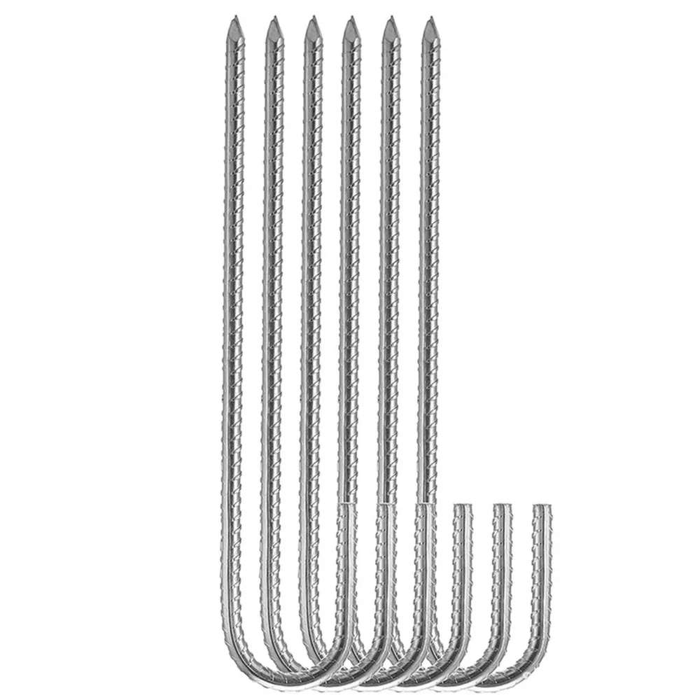 6pcs Durable Point End J Hook Ground Anchors Anti-Rust Heavy Duty Rebar Stakes Fence Stakes Trampolines