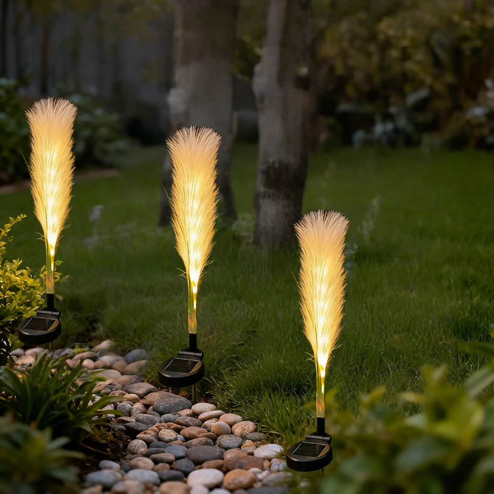 2 قطعة أضواء الحديقة الشمسية في الهواء الطلق ، أضواء القصب الشمسية رقيق الشمسية مسار مصباح ضوء المناظر الطبيعية الشمسية للزينة الزفاف