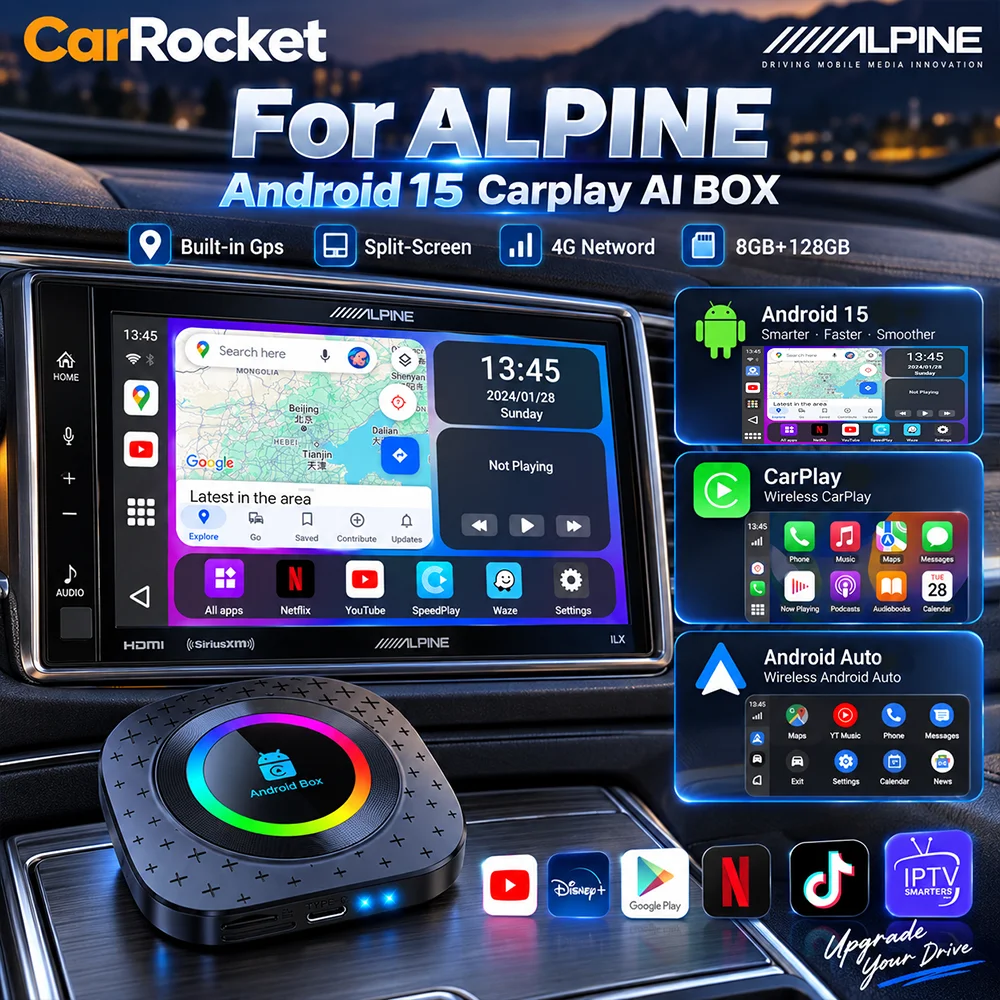 Android 15 Wireless CarPlay AI Box Android Auto Qualcomm SM6115 4G Network Built-in GPS Car Multimedia Player For ALPINE A110