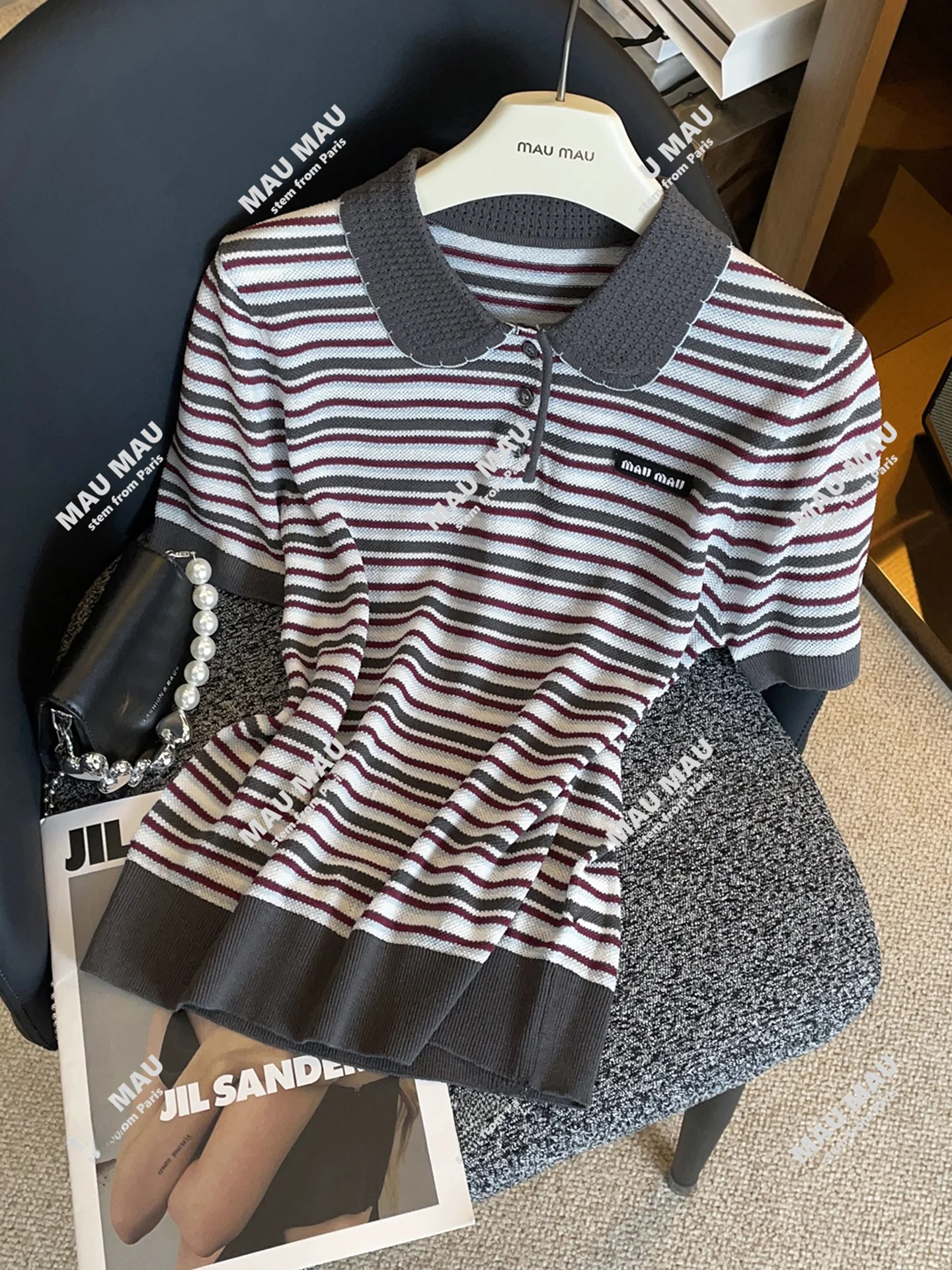 

Casual Versatile Doll Collar Striped Knit Top T-irt Women's Premium Faion Autumn Collection Comfortable ort Sve