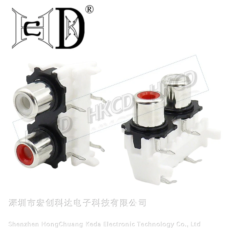 5PCS AV2-14 HKCD 4-Pin RCA Female Audio Jack Socket, Red & White 4-Port PCB Mount AV Connector