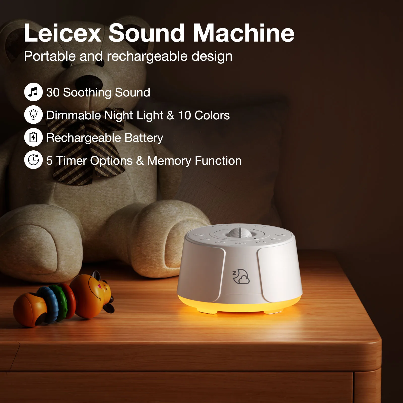 White Noise Sleep Machine Nature Sound Sleep Speaker Portable Night Light Timer Function Sleep Aid Device For Home