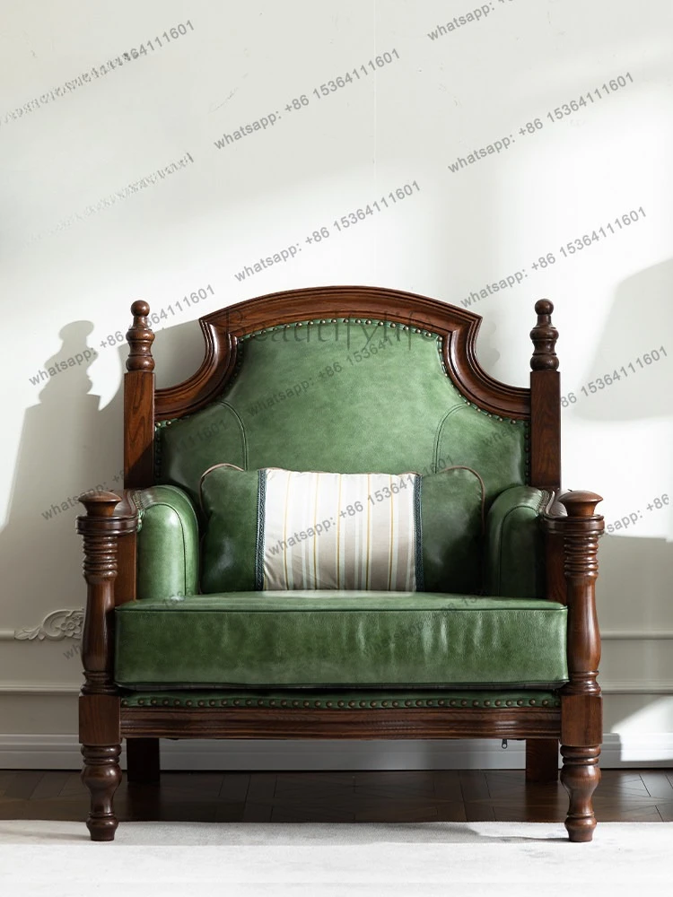 

American sofa green leather European blue high-end first-layer cowhide