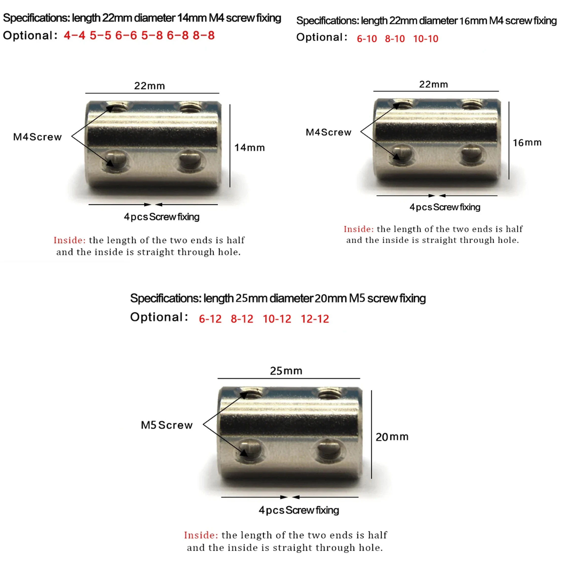 1Pc45# Rigid Coupling Motor Connector Shaft Variable Diameter Conversion Connector Cylindrical Coupling 3/4/5/6/6.35/7/8/10/12mm
