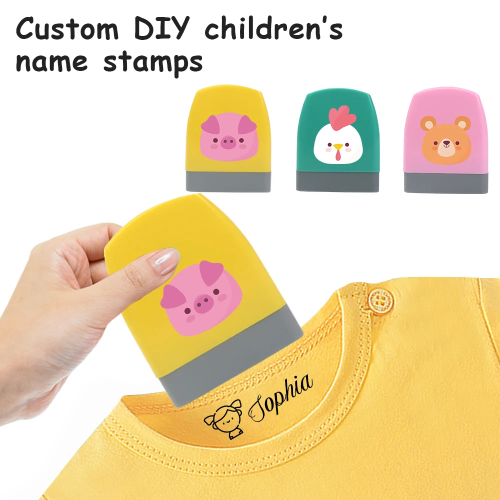 1 Stück Personalisierter Stempel mit individuellem Namen (Schwein, Bär, Huhn) – Wasserfester Namensstempel für Spielzeug, Studentenkleidung, nicht verblassend