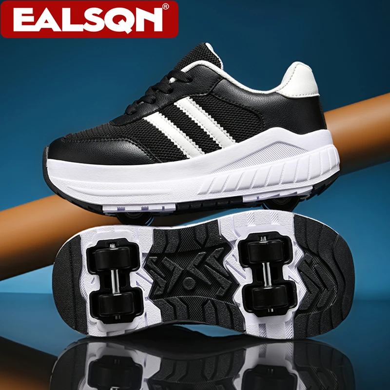 Ultra Light Kids Roller Skate Shoes with 4 Removable Wheels Breathable Outdoor Sneakers for Boys & Girls Fashion Walking Shoes