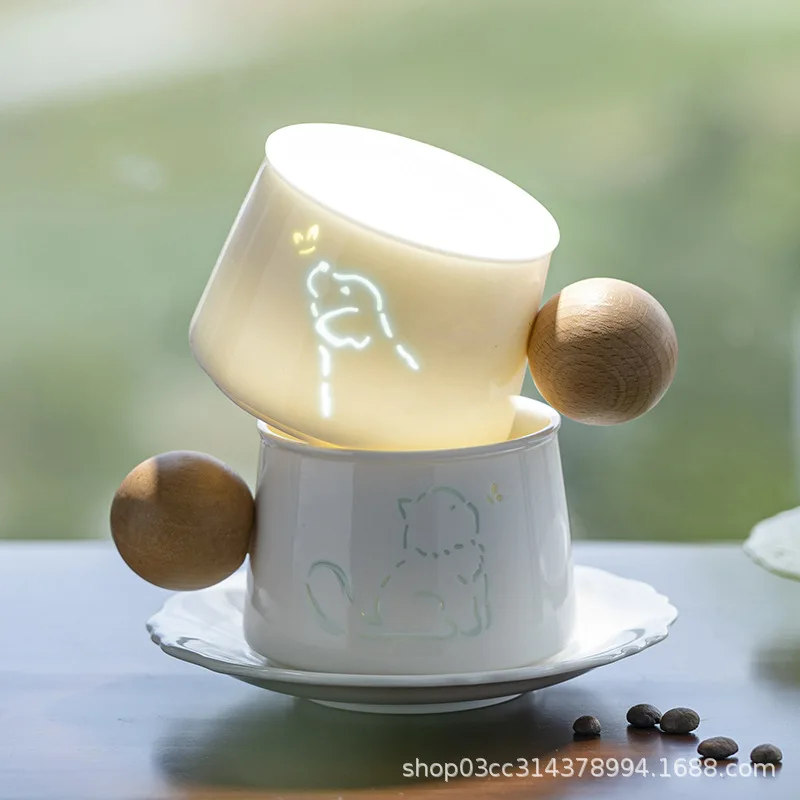 Cat Puppy Linglong Ceramic Coffee Cup Qixi Festival Valentine's Day Birthday Gift Couple Cup Souvenir Gift