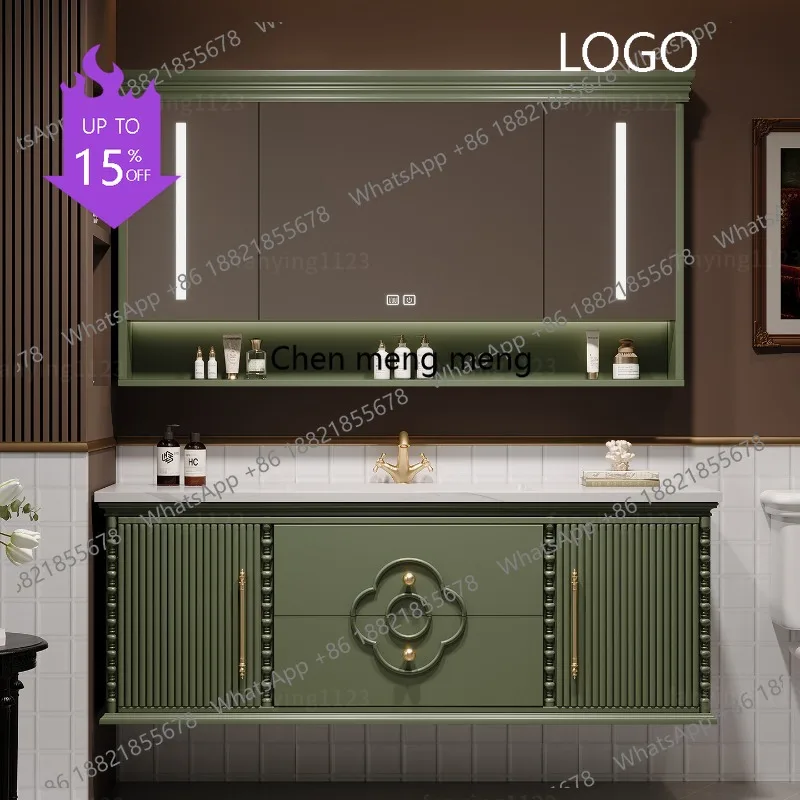 d1089-フレンチレトロオークバスルームキャビネット組み合わせ床から天井までのトイレ洗面台洗面台バスルームキャビネット