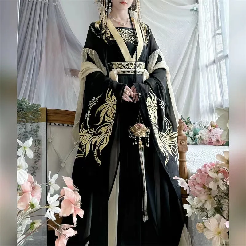 

Chinese Traditional Hanfu Dress Long Large Sleeve Embroidered Women Carnival Halloween Ancient Cosplay Costume