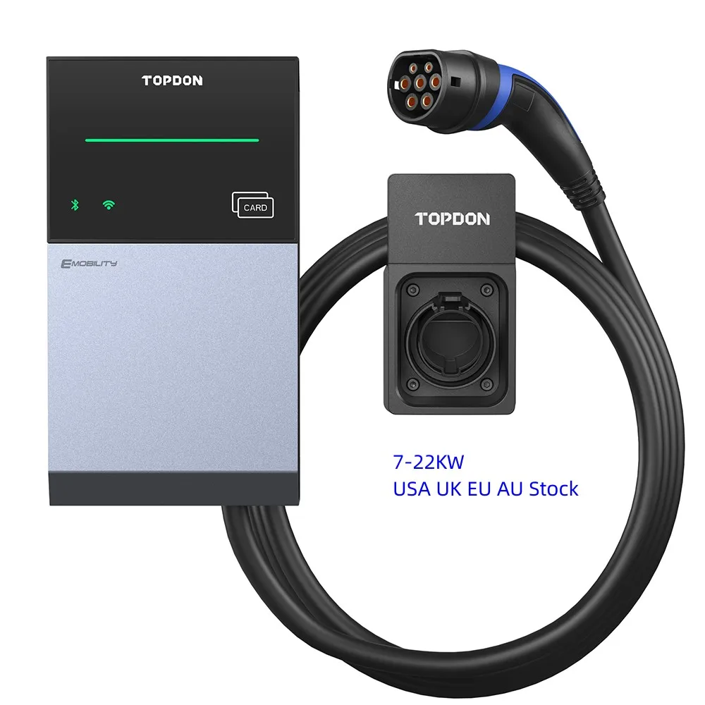 TOPDON America UK EU Stock PulseQ AC Lite 22kw 11kw 7kw 32a 16a 3 Phase Type 2 1 Wifi RFID Fast Electric Cars Ev Charger Station