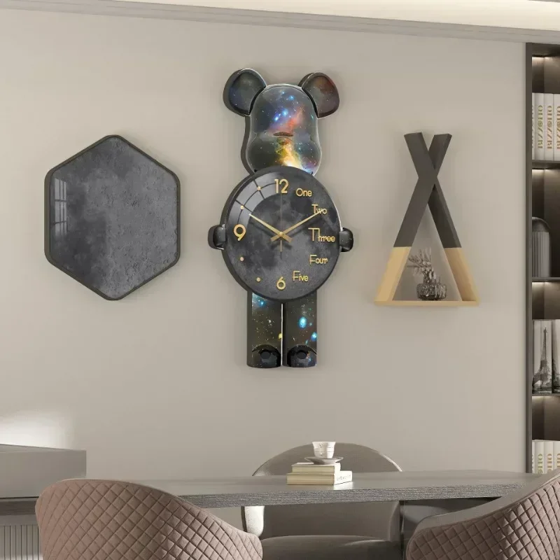 Aesthetic Bear Wall Clock LED Lamp Unique Bear Silent Watch Sconce Luxury Porch Livingroom Decoration Interior Light Clock Decor