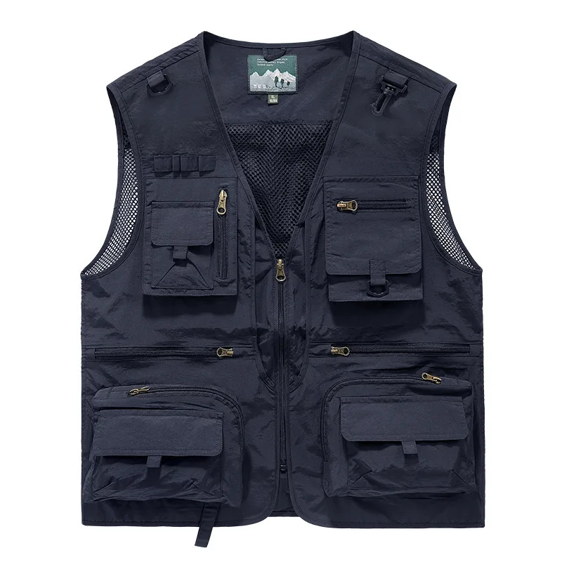 2024 Spring Autumn Mesh Quick Drying Vest Mens Casual Loose Multi Pocket Fishing Waistcoat Outdoor Hiking Camp Cargo Vest Jacket