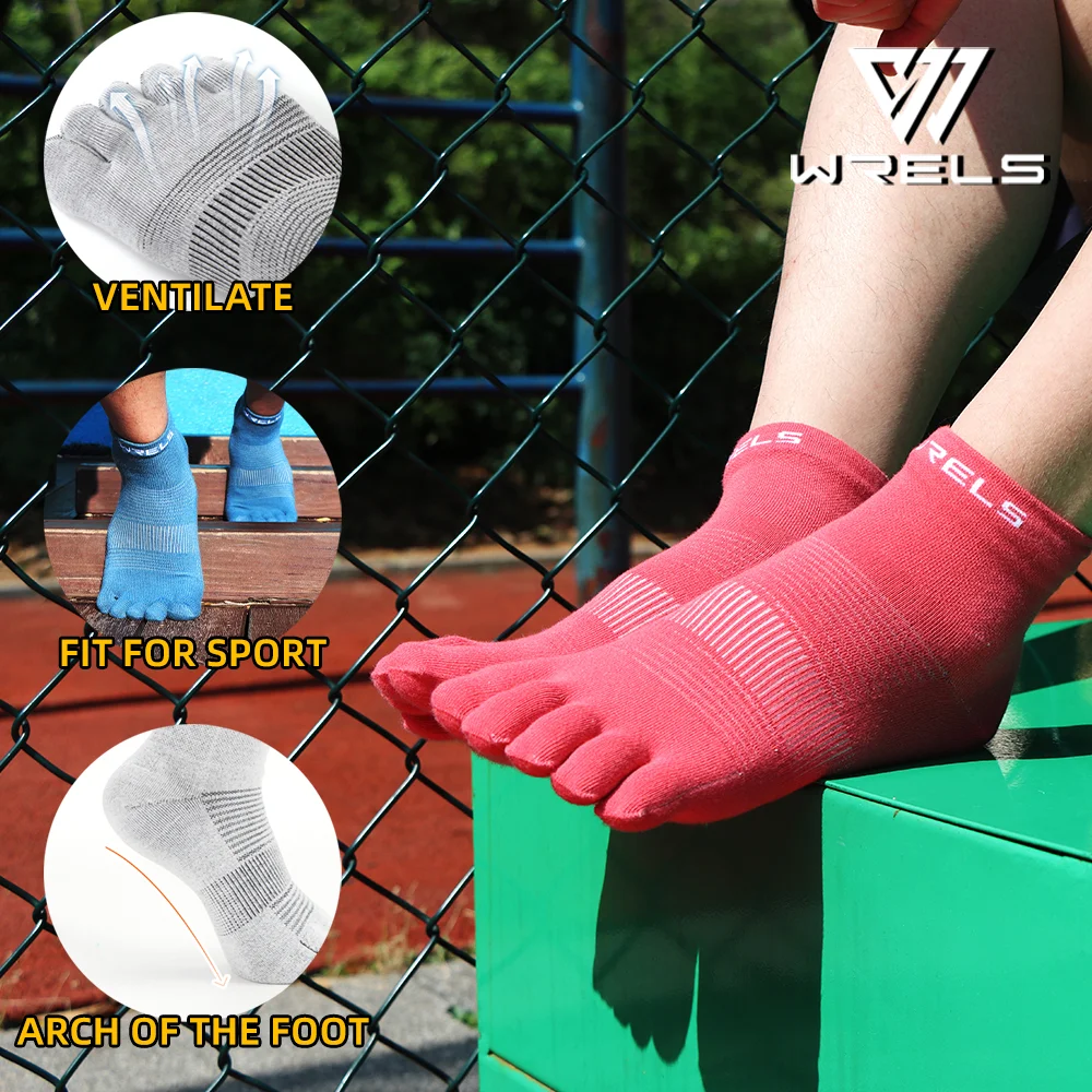 WRELS COOLMAX Quick-Dry Five-Toe Socks Elastic Athletic Running Moisture Wicking Socks Shock-proof Breathable Basketball Socks