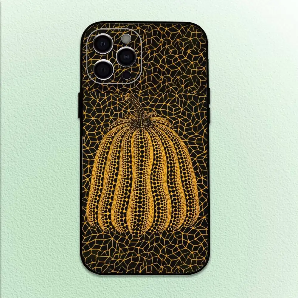 パンプキン Y-Yayoi K-Kusama iPhone17、16、15、14、13、12、11 Plus、Pro Max用 ソフトブラックカバー